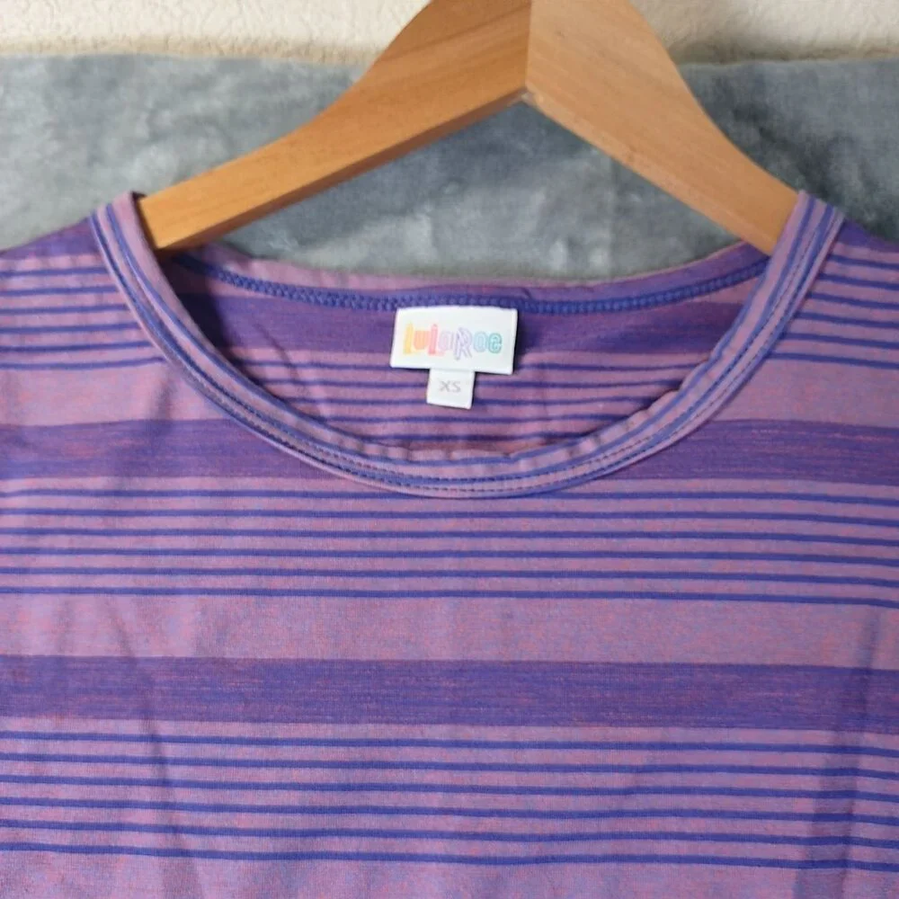 Lularoe Womens Julia Dress Size XS Purple Striped Stretch Bodycon‎ Midi Casual